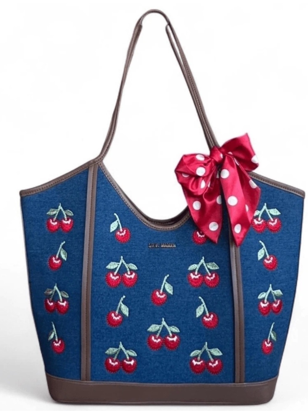 NWT Steve Madden Blue Cherry Embroidered Tote $108